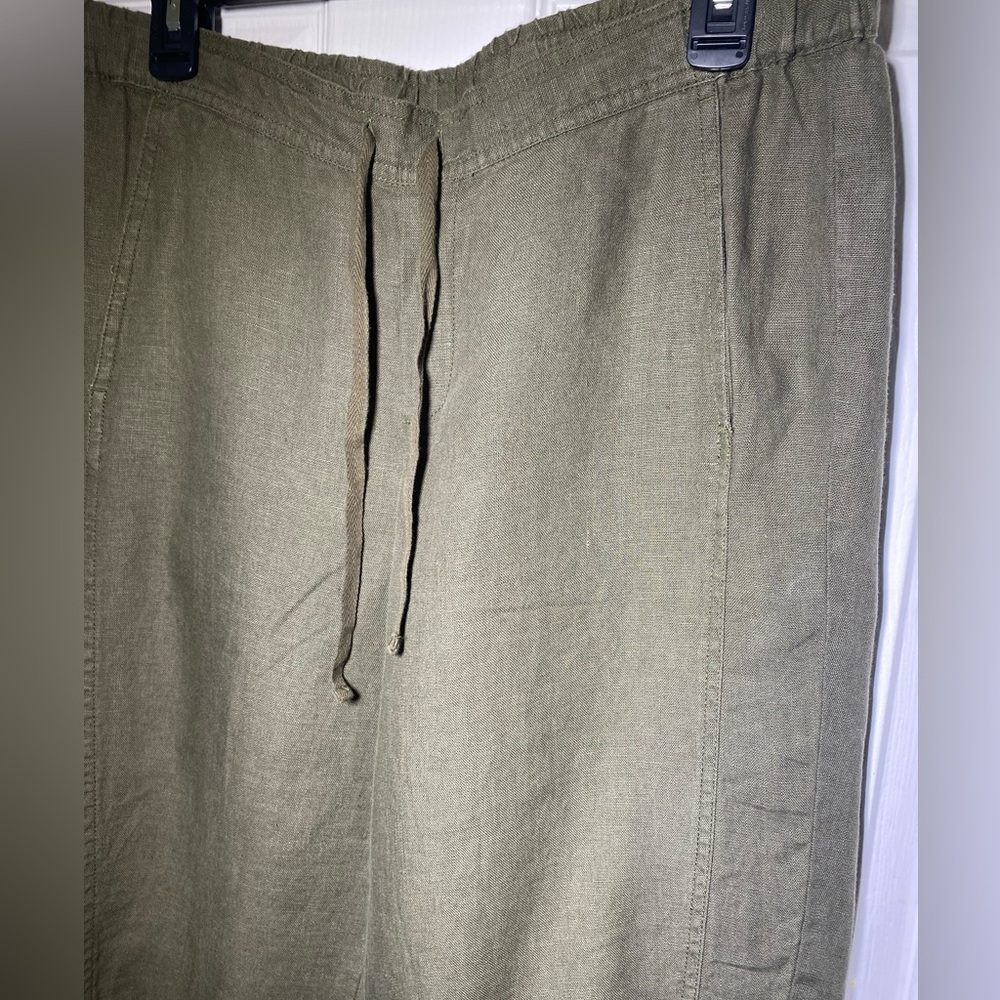 J. Jill Love Linen Tapered Leg Pull On Cropped Joggers Pants Olive Green Sz Med - Picture 3 of 11